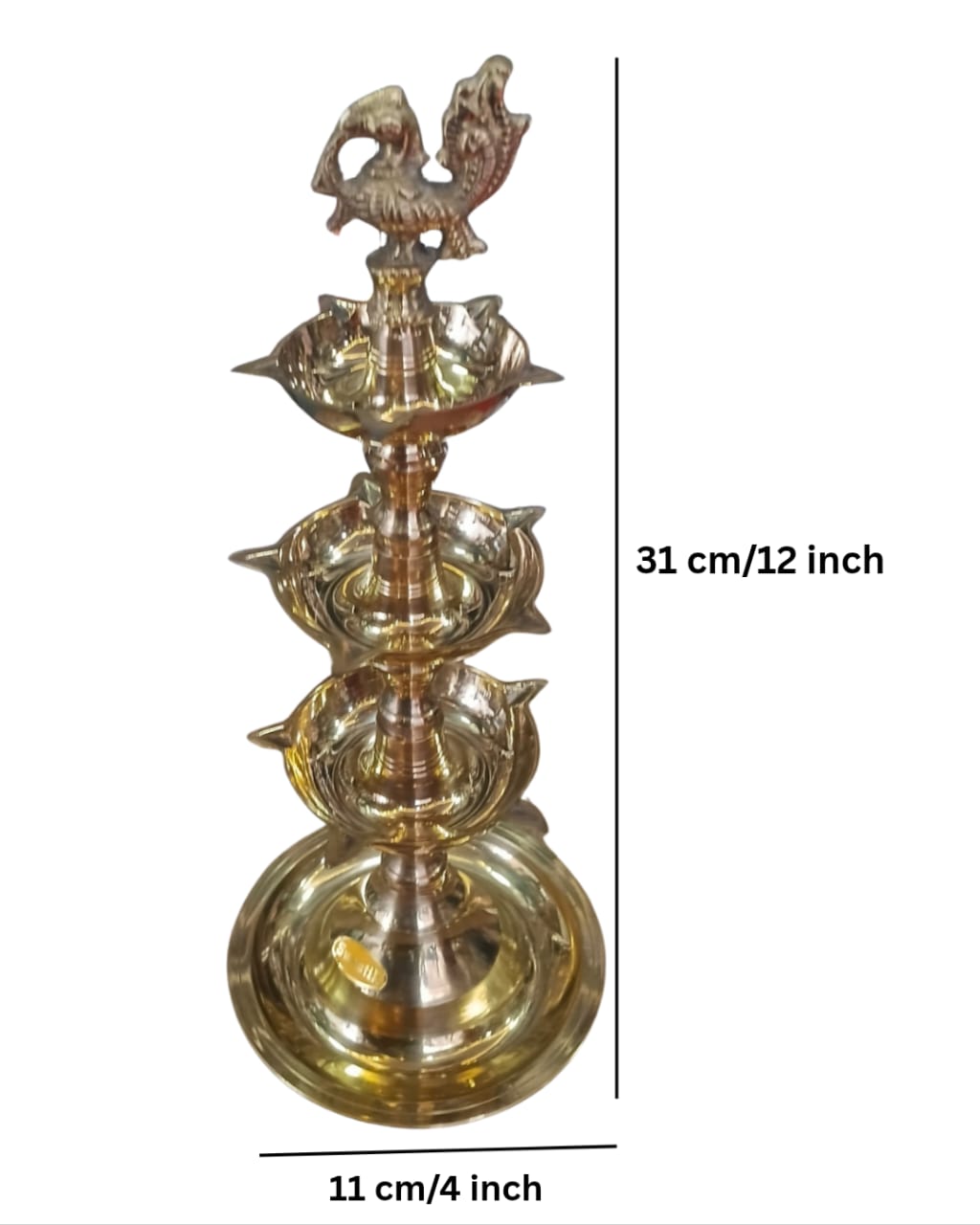 Premium 3 Step Brass Kuthu Vilakku – Handcrafted, 31 cm (12 Inch), Pure Brass