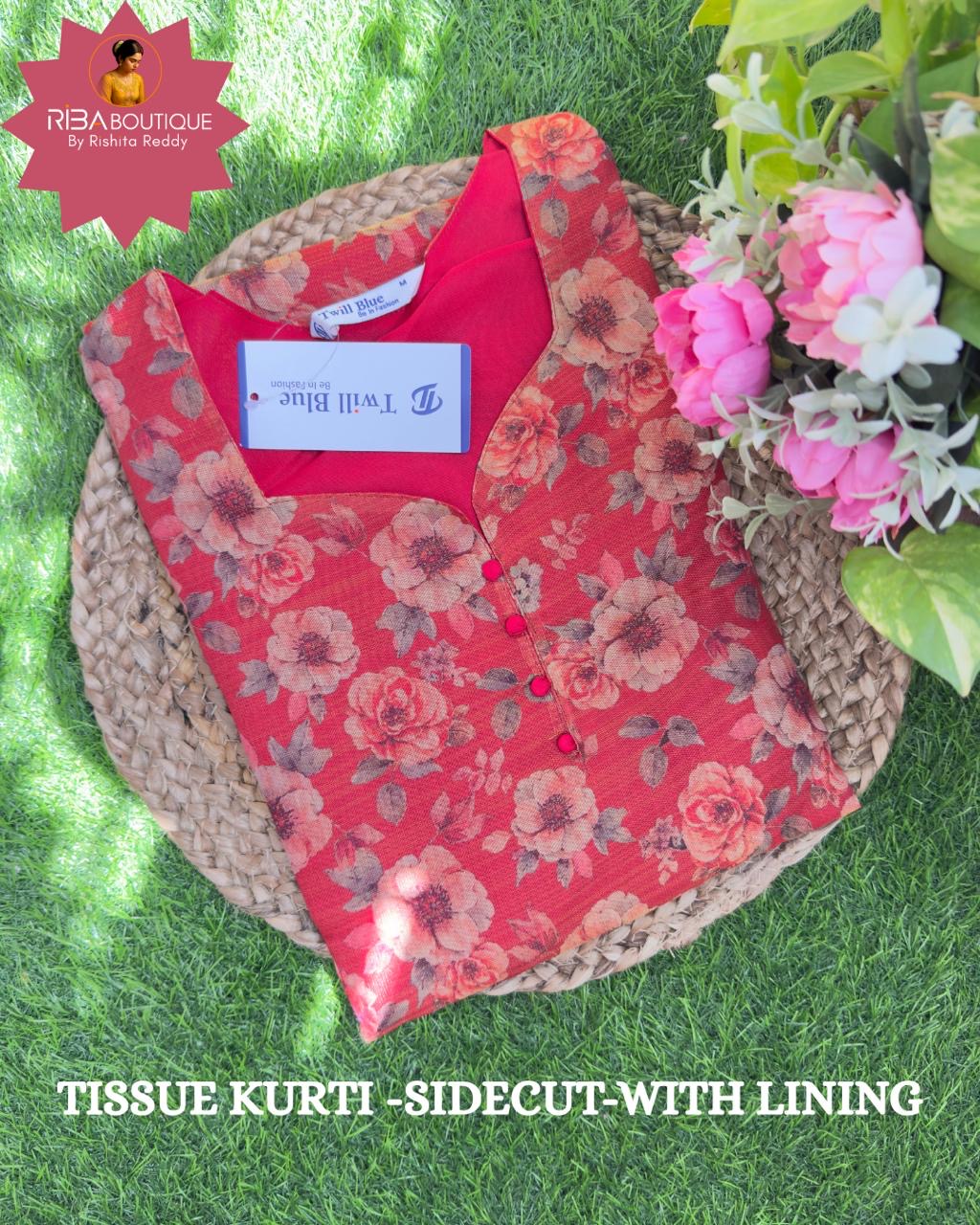 Red floral tissue kurti