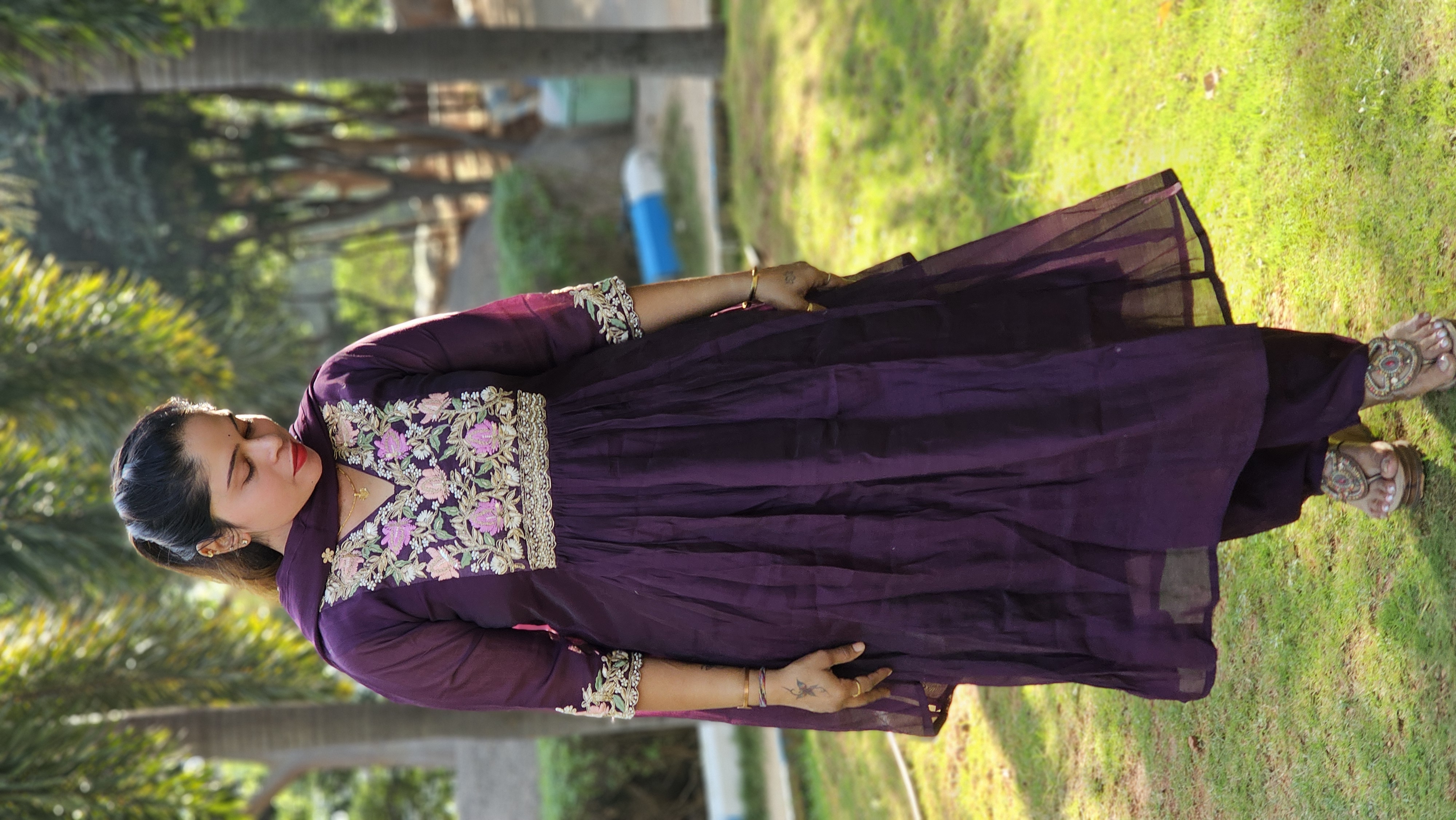 Purple Embroidered Anarkali Dress