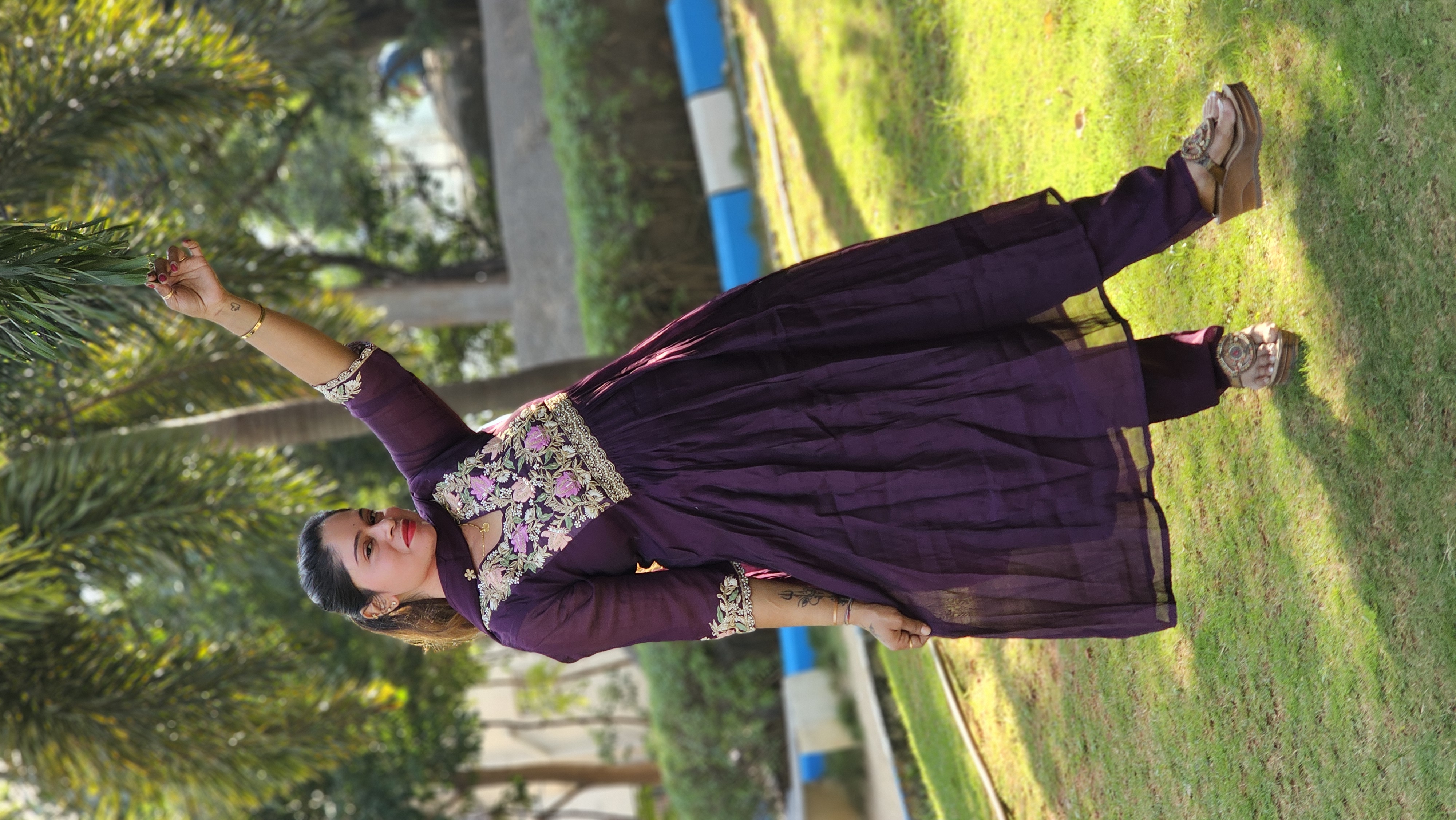 Purple Embroidered Anarkali Dress