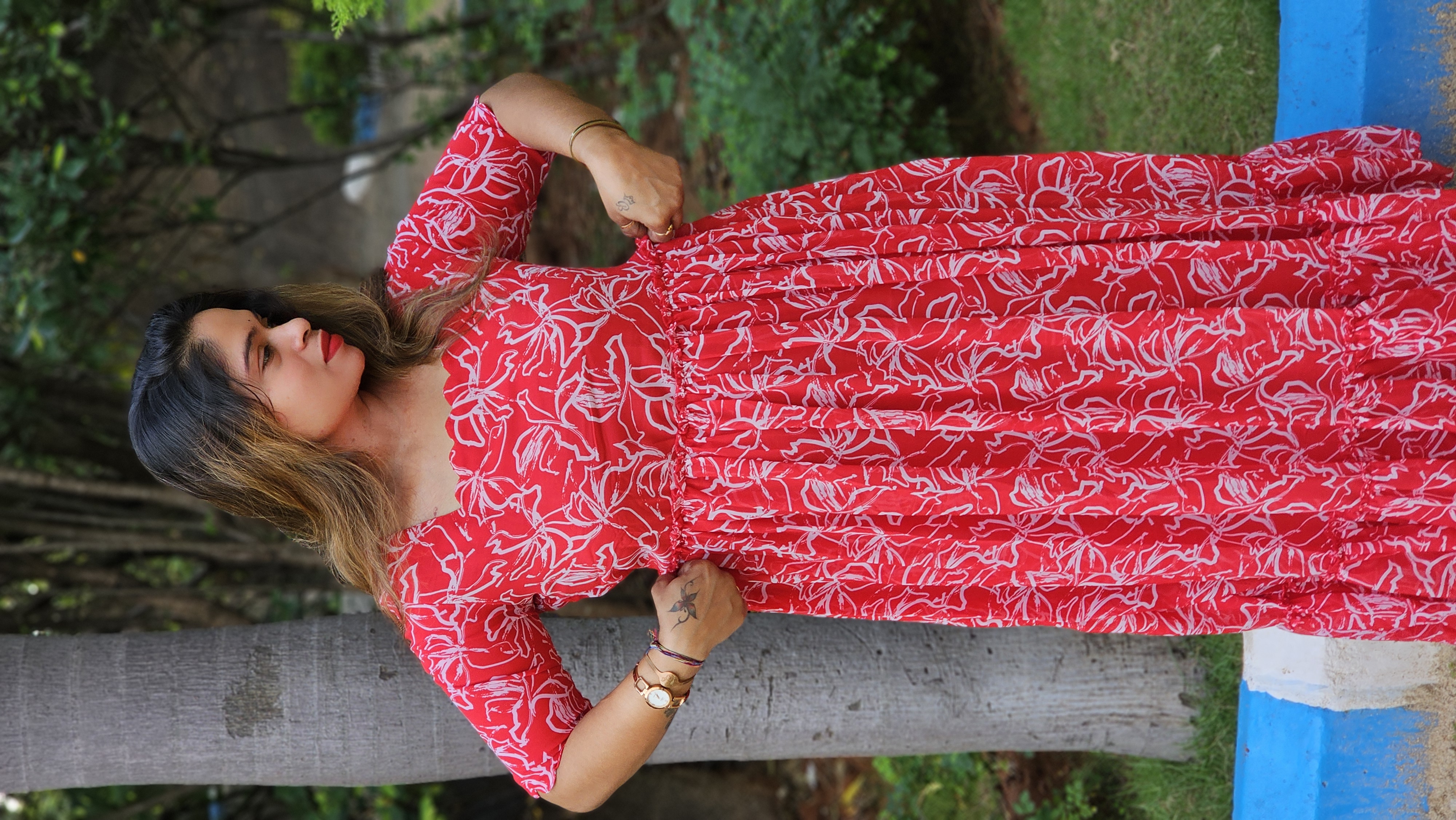 Red Floral Printed Maxi Dress