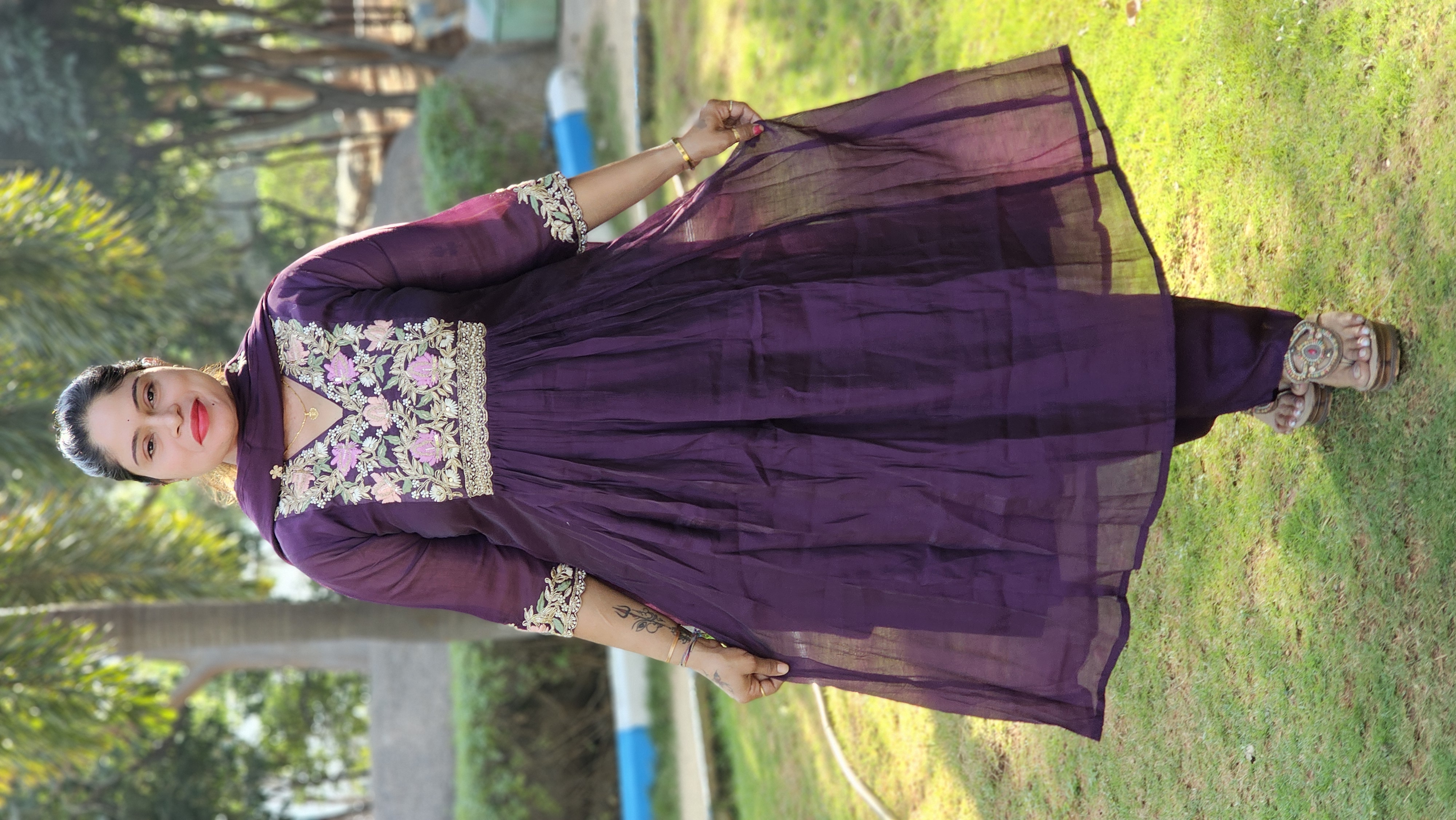 Purple Embroidered Anarkali Dress