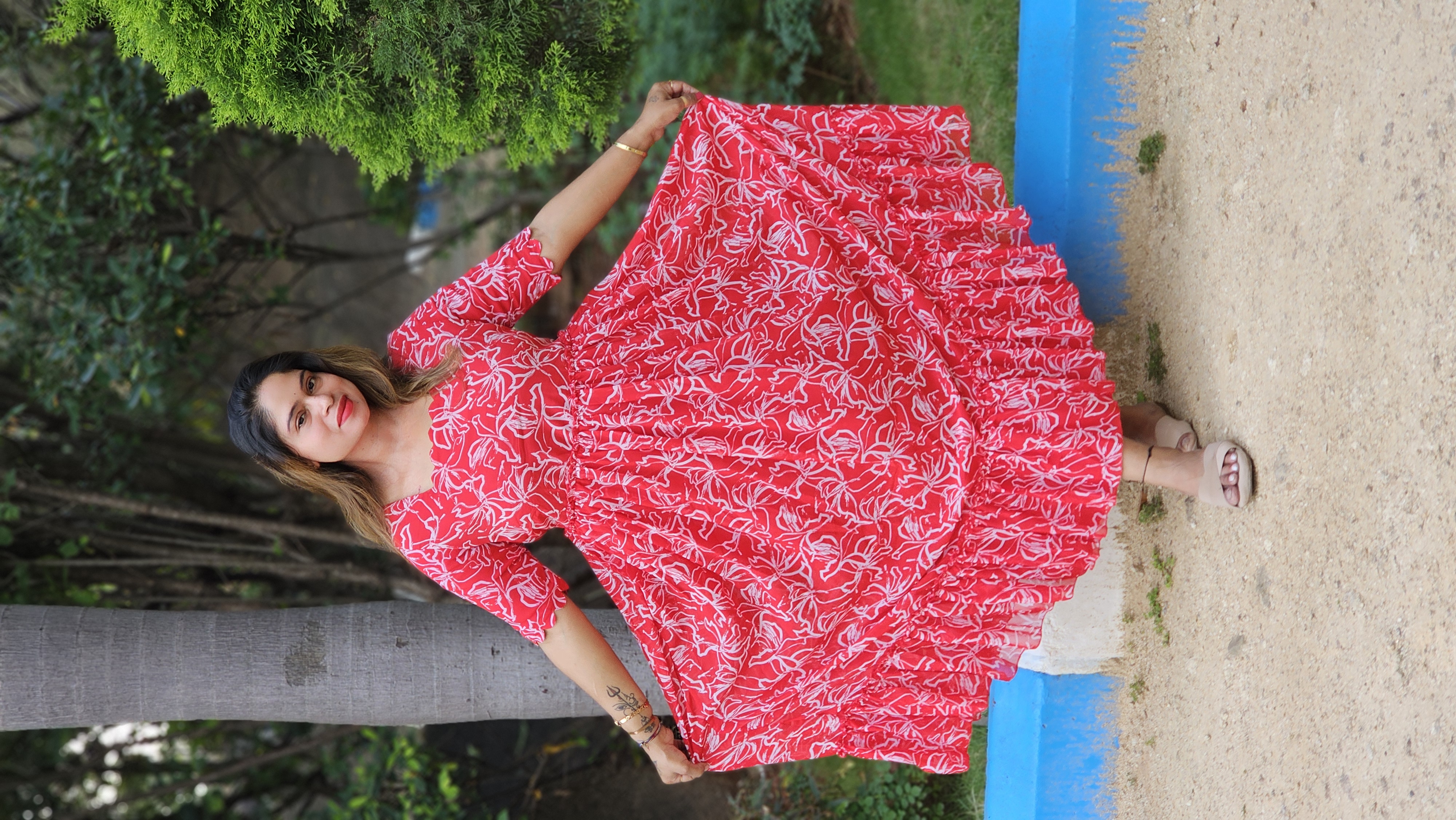 Red Floral Printed Maxi Dress