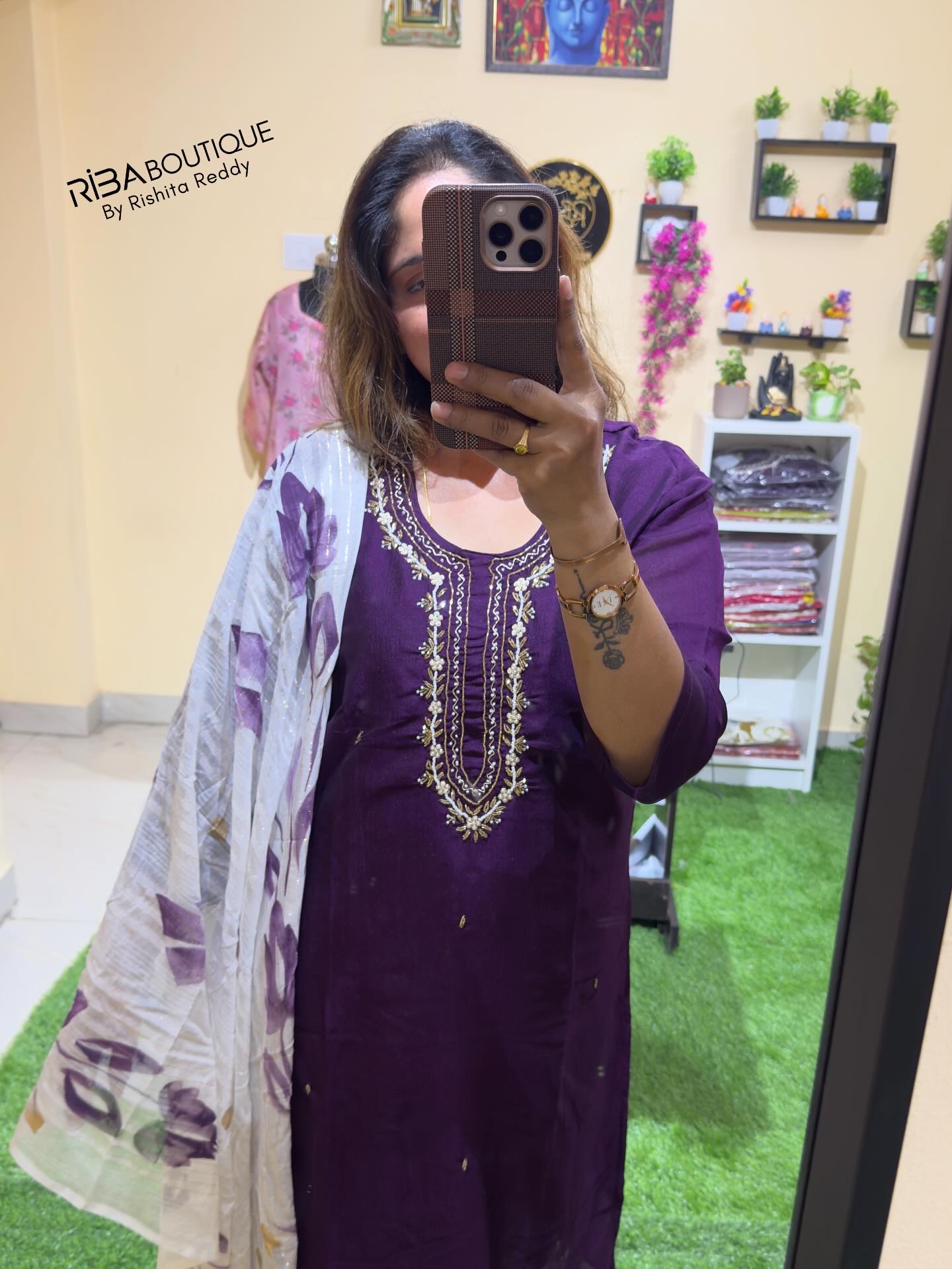 Purple Embroidered Kurti Set