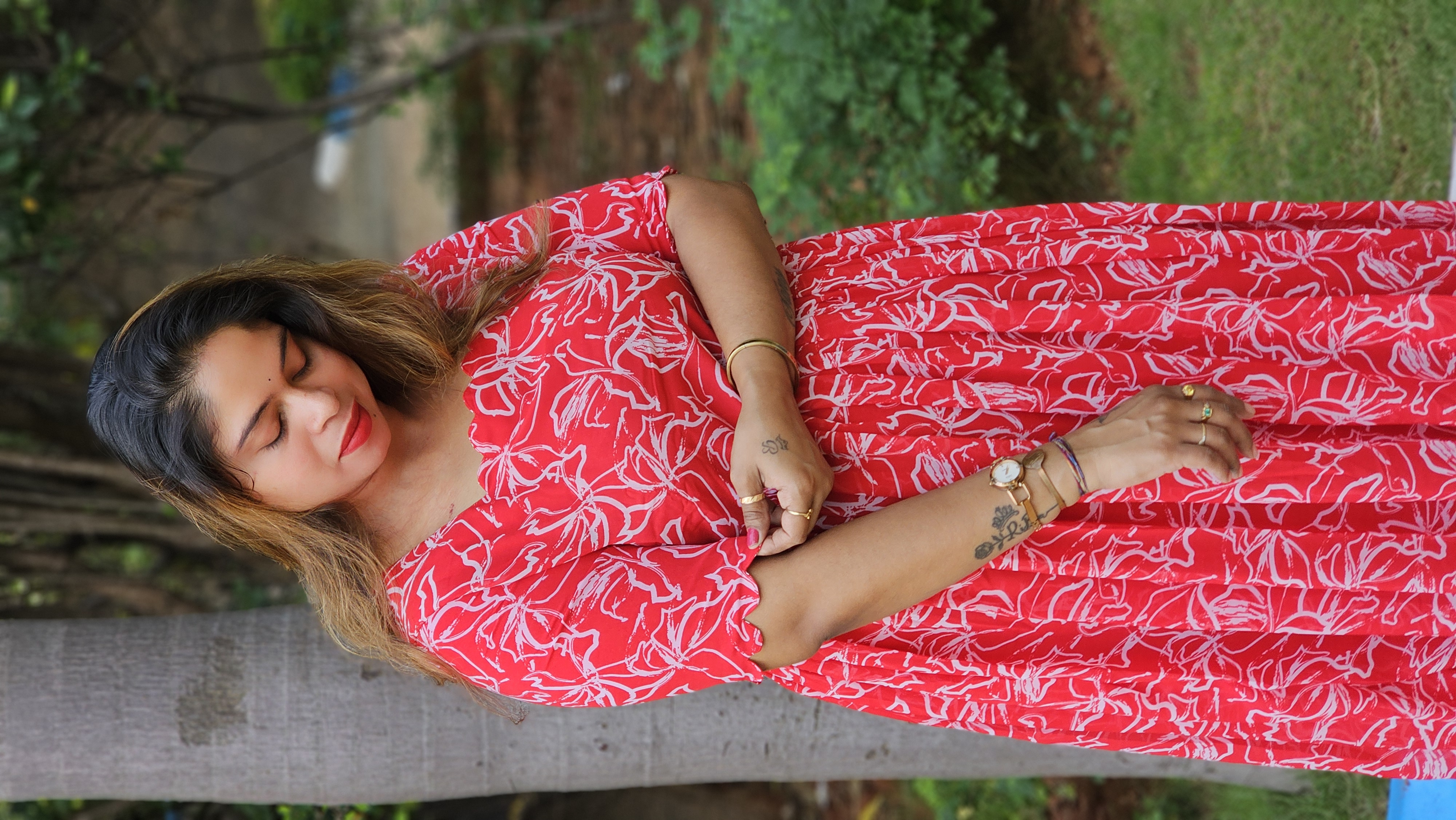 Red Floral Printed Maxi Dress