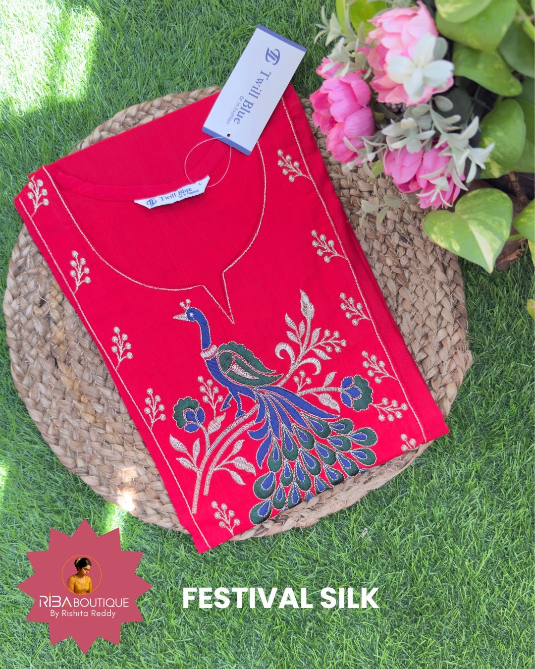 Embroidered Red Silk Kurti