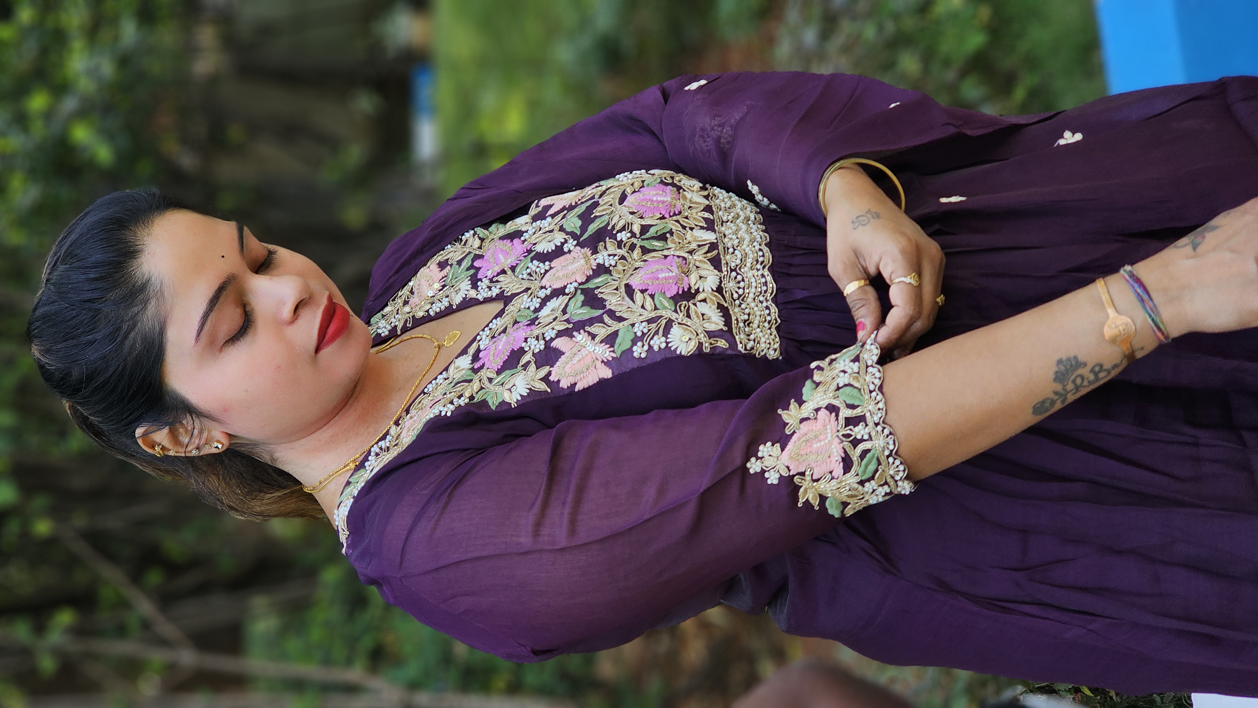 Purple Embroidered Anarkali Dress