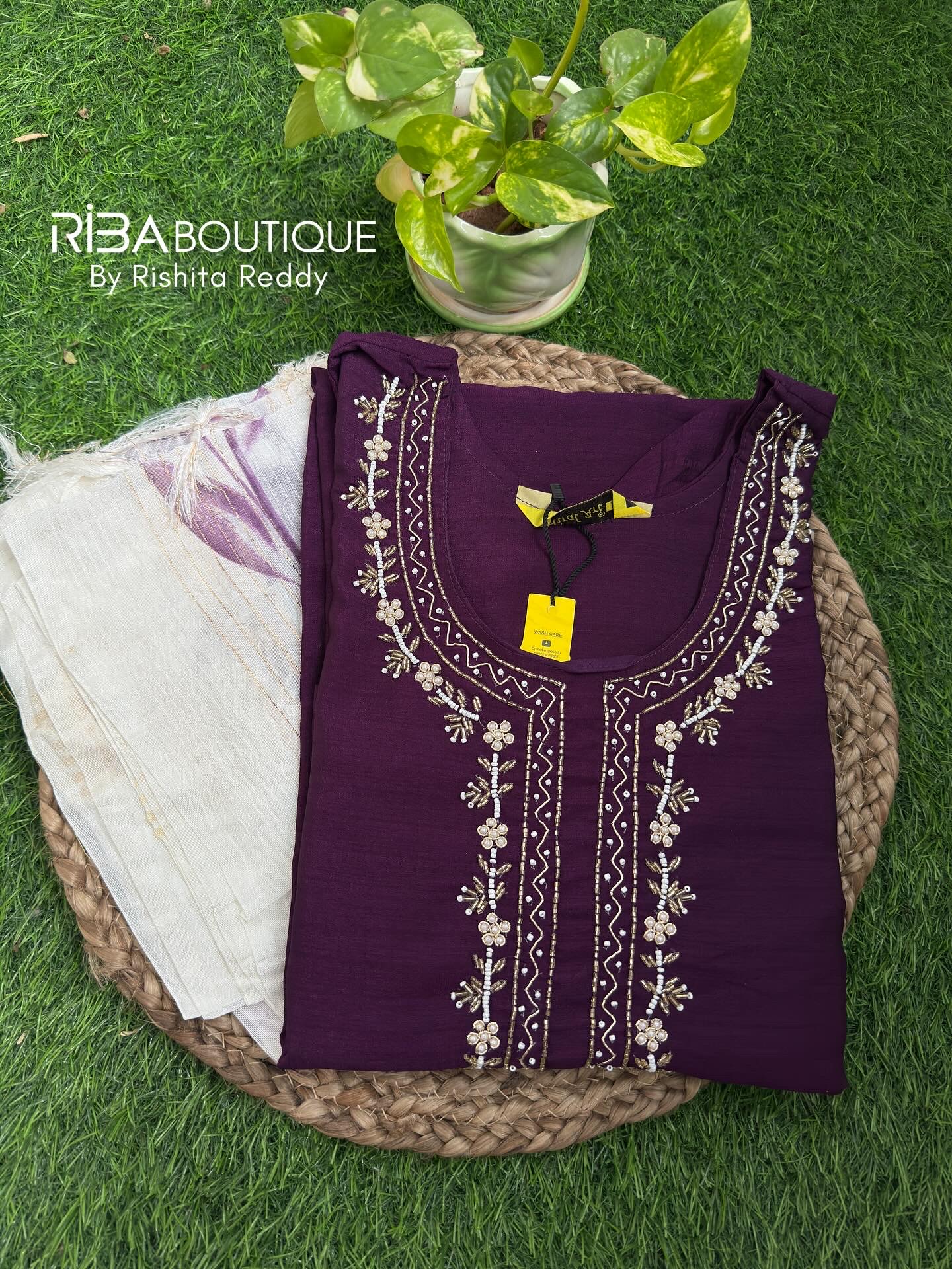 Purple Embroidered Kurti Set