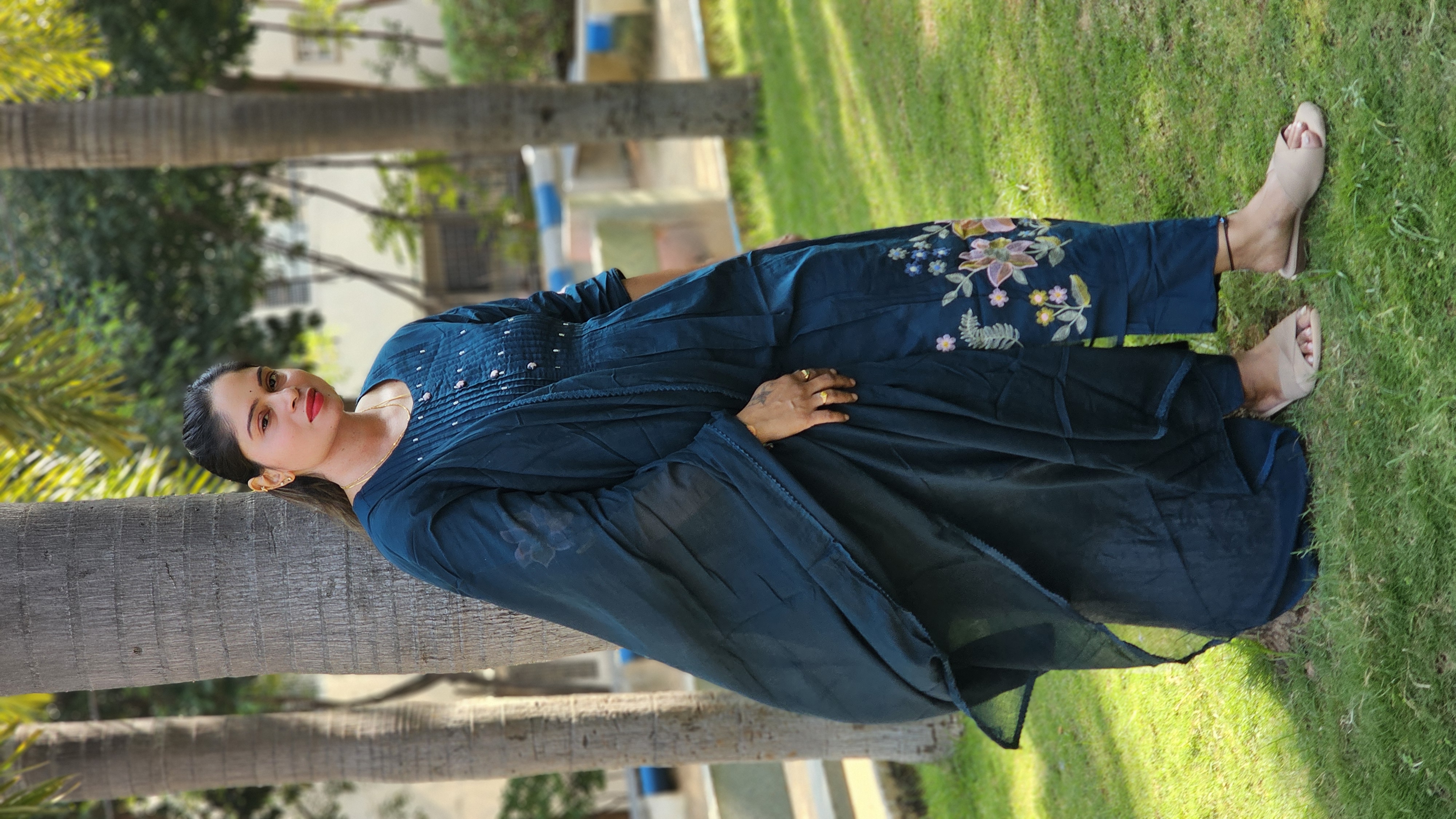 Elegant Navy Blue Embroidered Suit RB2010