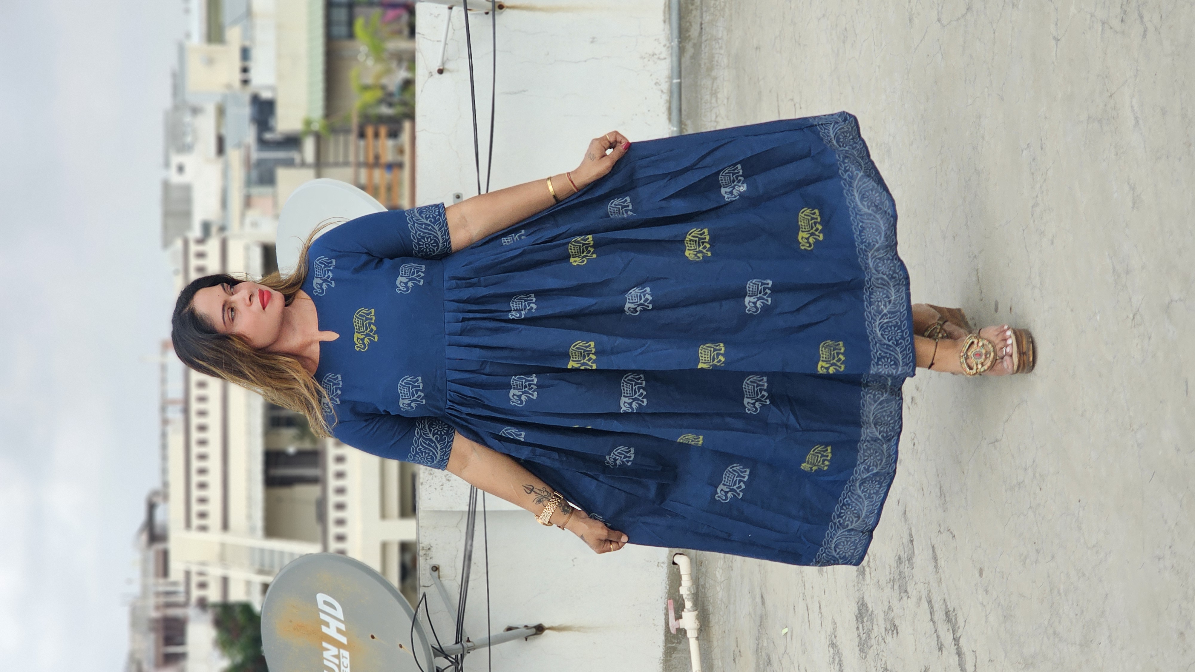 Blue Printed Maxi Dress