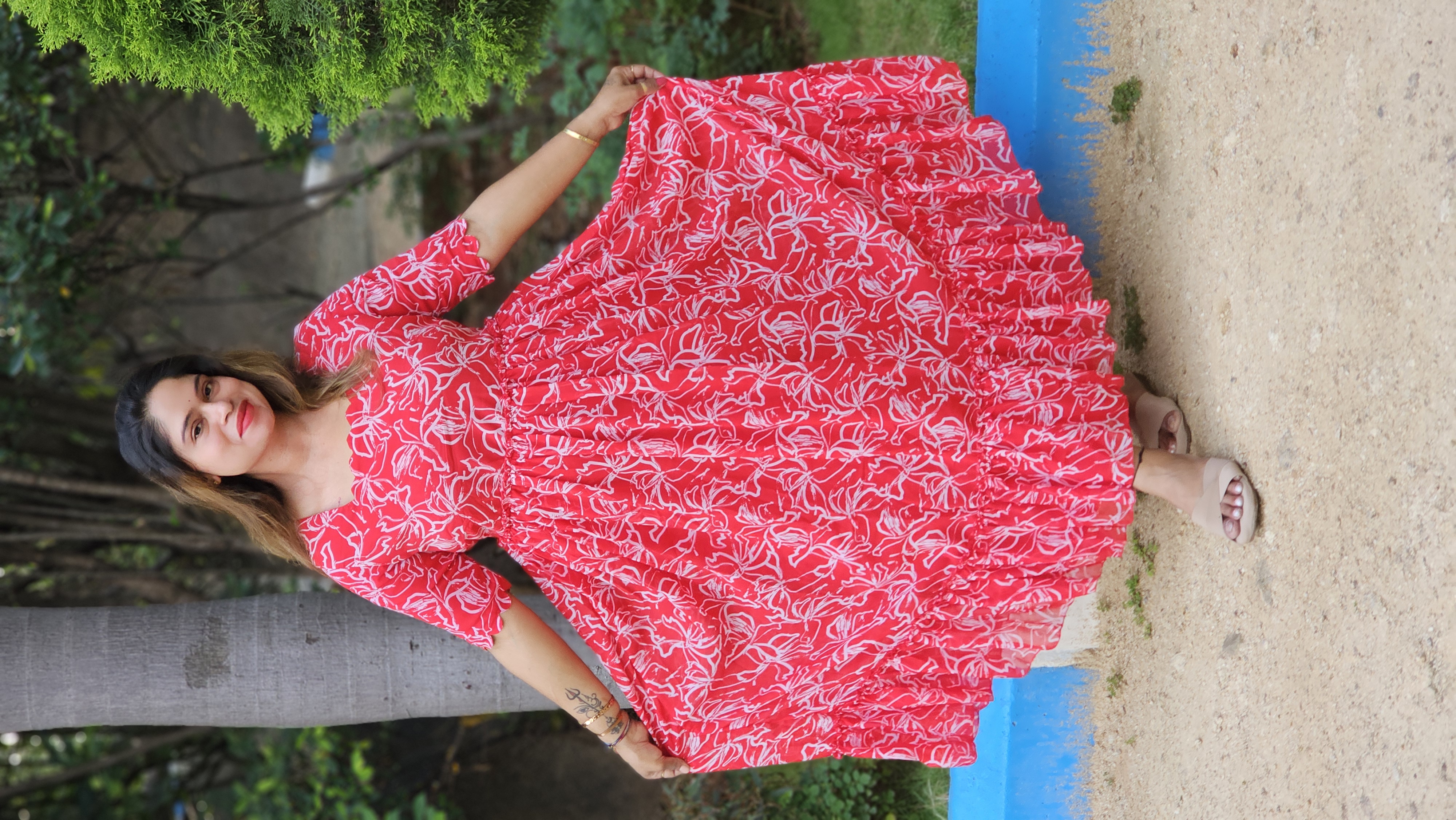 Red Floral Printed Maxi Dress