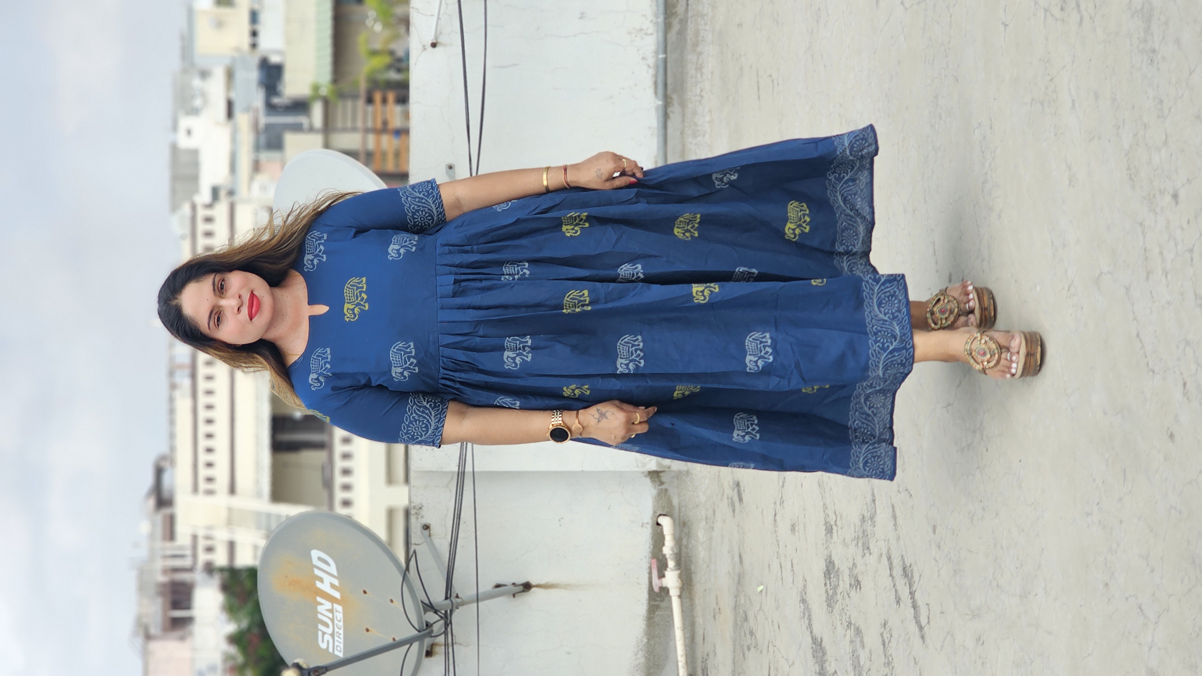 Blue Printed Maxi Dress