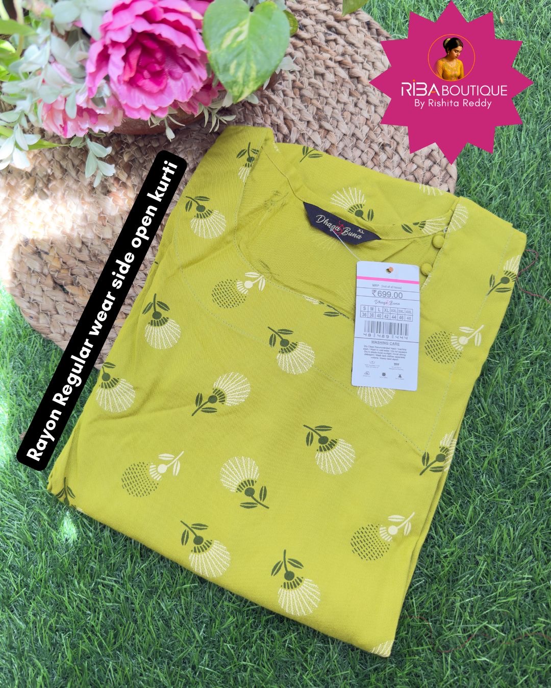 Rayon Regular Wear Side Open Kurti