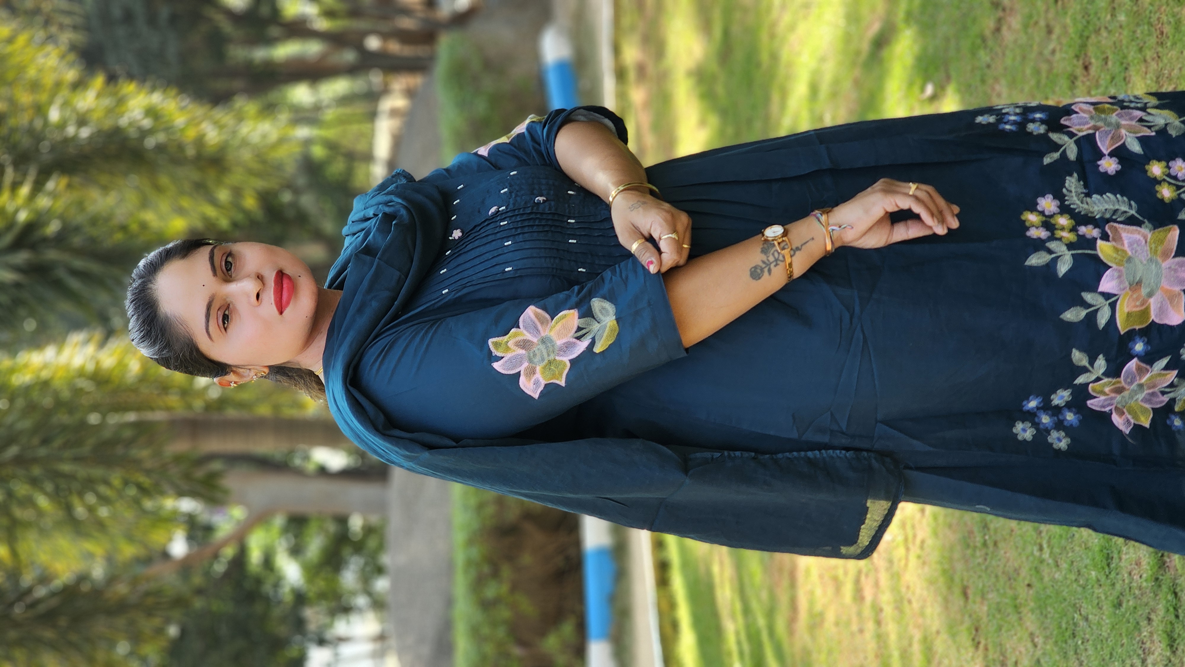 Elegant Navy Blue Embroidered Suit RB2010