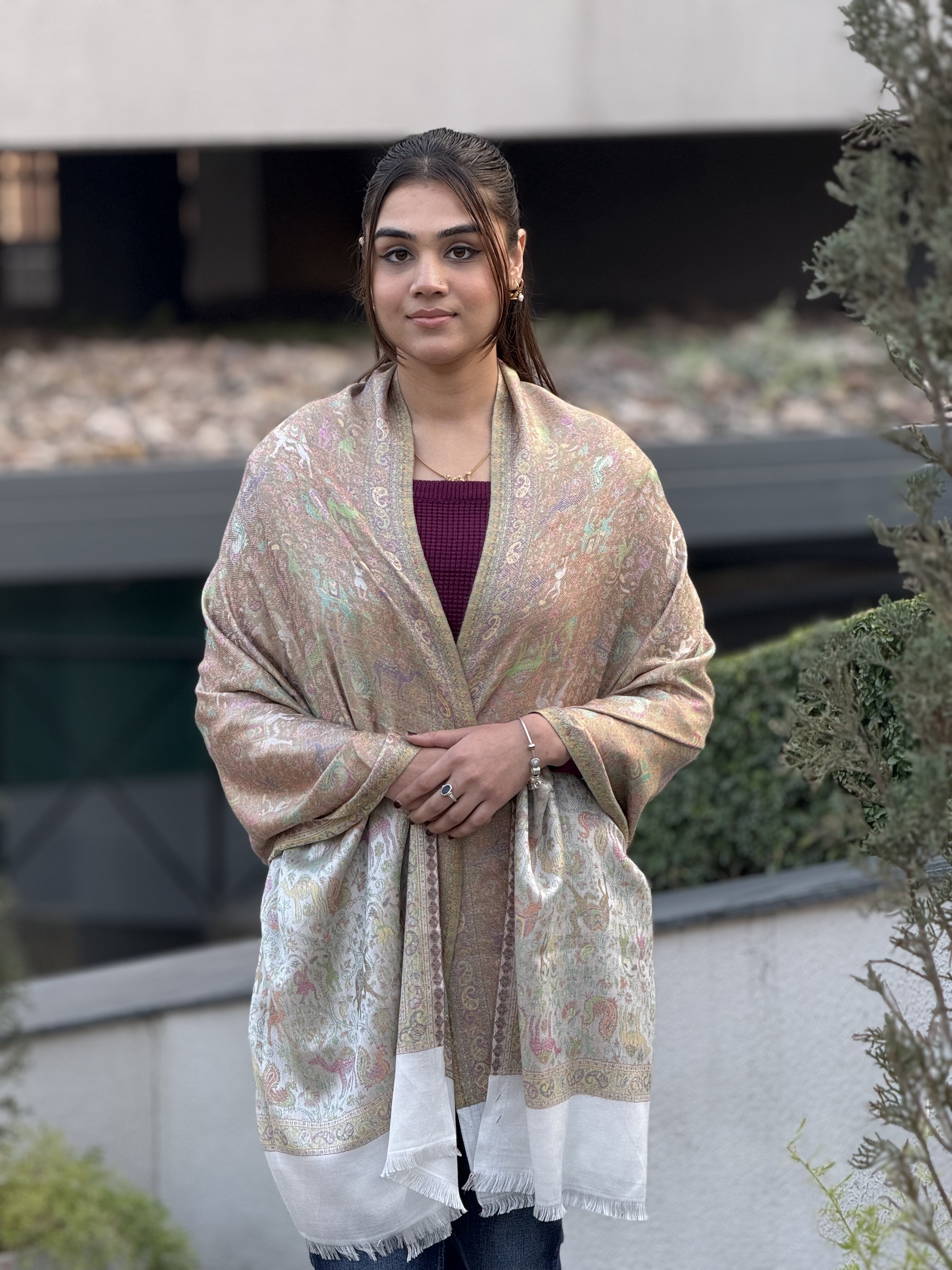 Animal Woven Design Modal Unisex Woollen Stole 