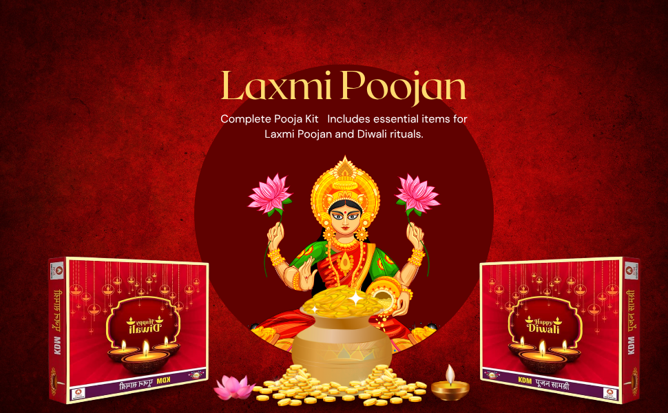 KDM Diwali Puja Thali | Laxmi-Ganesh Pooja Kit with Poster | Dipawali Pujan Samagri for Home and Office Diwali Puja (Whole Kit) (31-Items)