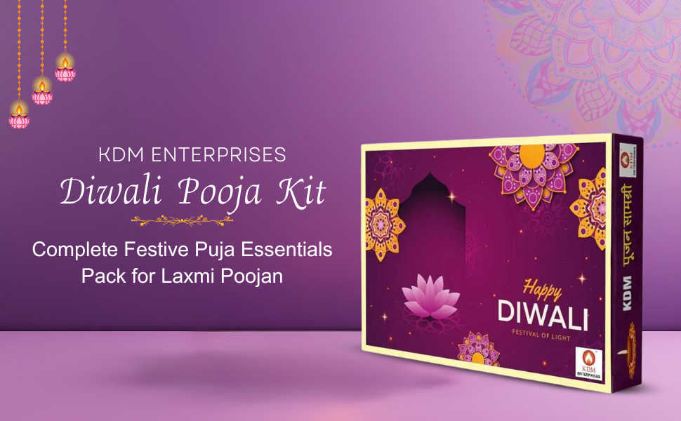 KDM Diwali Puja Kit | Laxmi-Ganesh Pooja Kit with Poster | Dipawali Pujan Samagri for Home and Office Diwali Puja (Whole Kit) (20-Items)