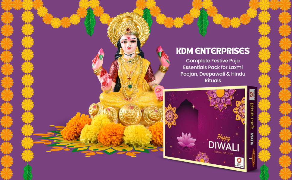 KDM Diwali Puja Kit | Laxmi-Ganesh Pooja Kit with Poster | Dipawali Pujan Samagri for Home and Office Diwali Puja (Whole Kit) (20-Items)