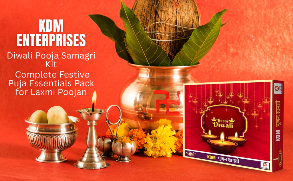 KDM Diwali Puja Thali | Laxmi-Ganesh Pooja Kit with Poster | Dipawali Pujan Samagri for Home and Office Diwali Puja (Whole Kit) (31-Items)