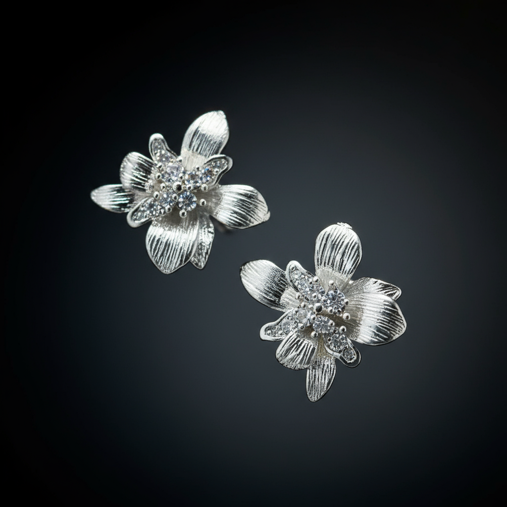 Silver Floral Stud Earrings
