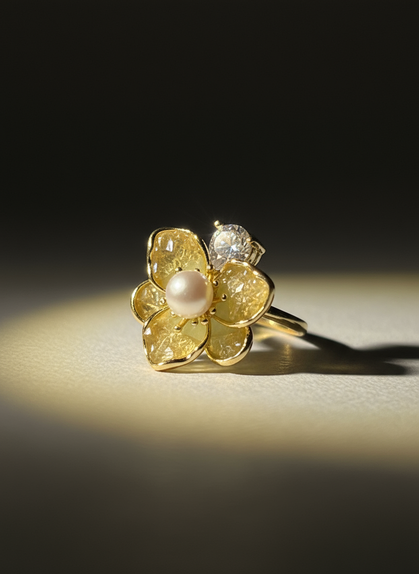 Gold Flower Crystal Ring