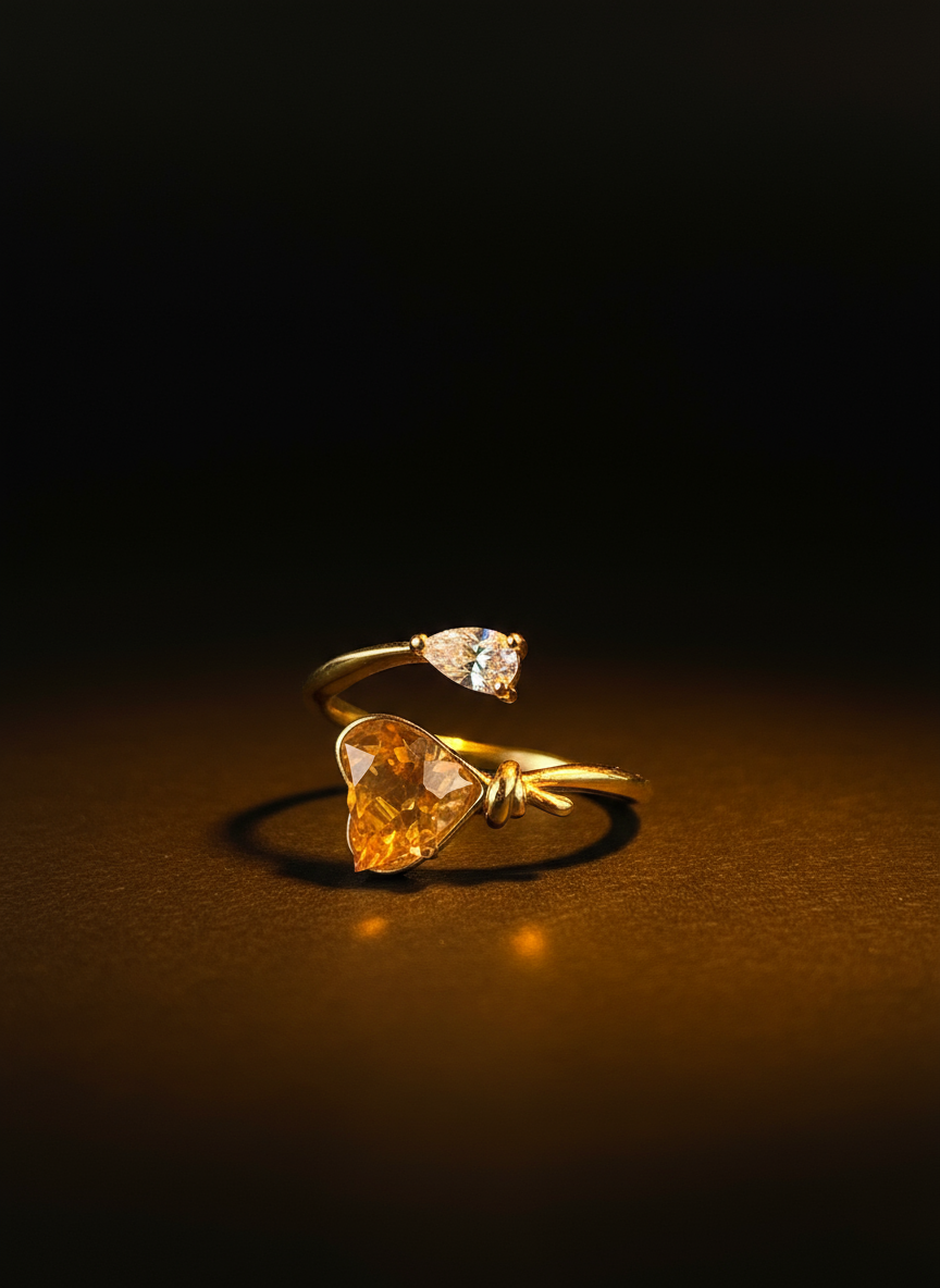 Gold ring with two gemstones