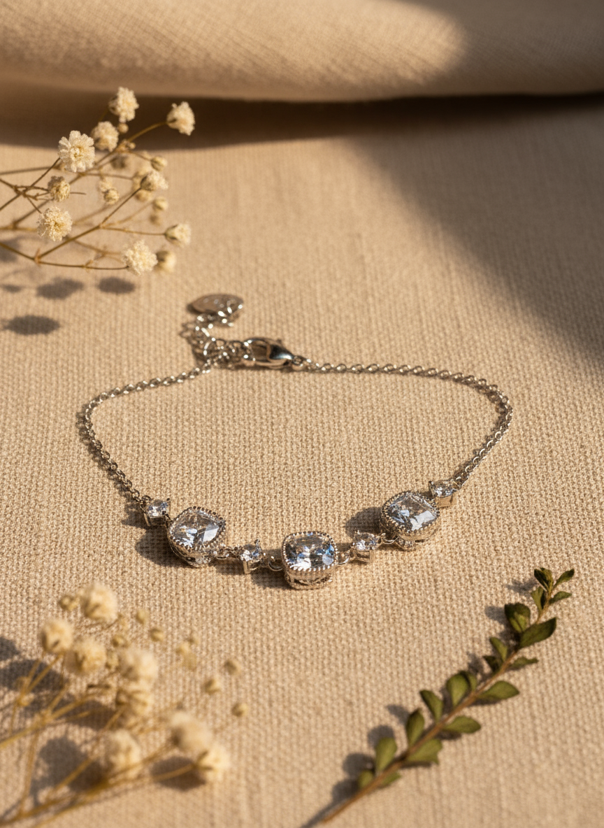 Elegant Silver Bracelet with Crystals