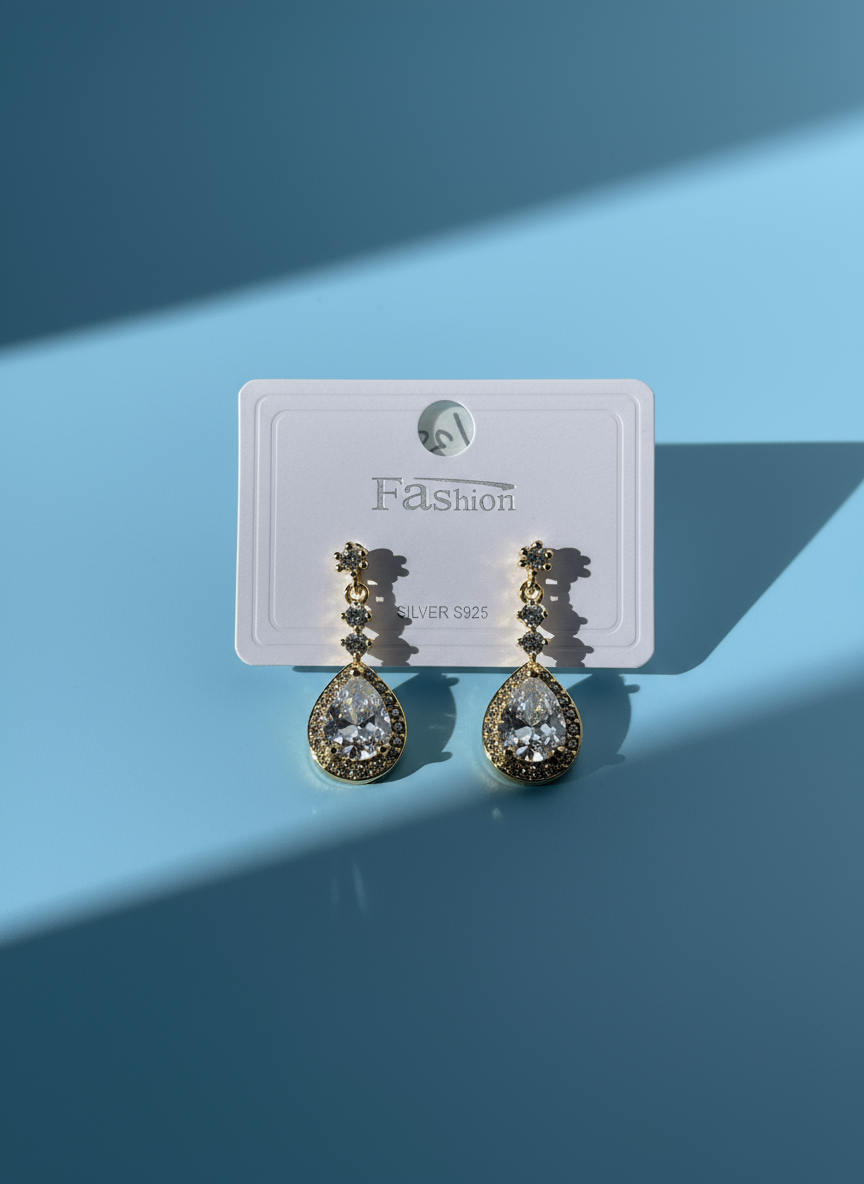 Gold Teardrop Crystal Earrings