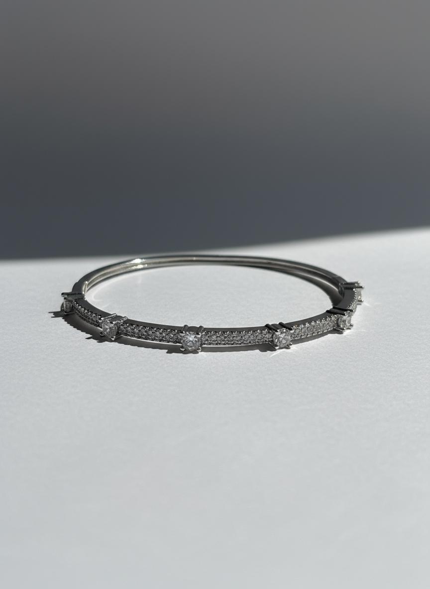 Diamond-studded silver bracelet