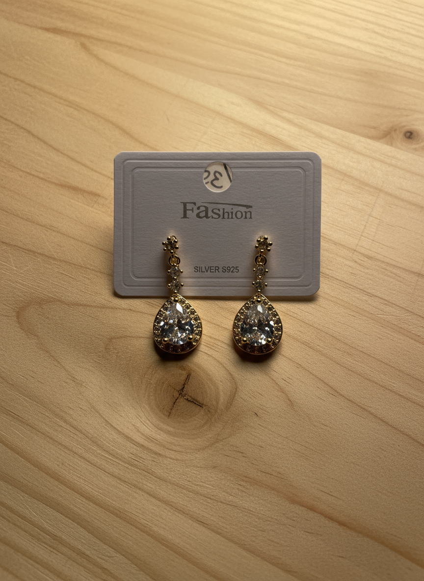 Gold Teardrop Crystal Earrings