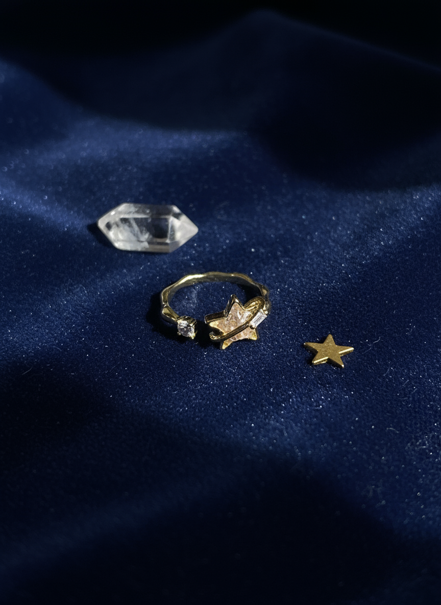 Star-Shaped Diamond Gold Ring