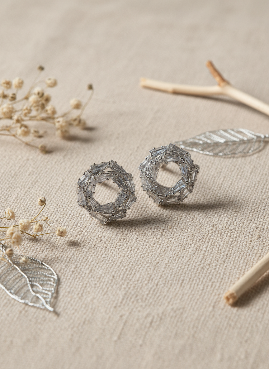 Silver geometric stud earrings