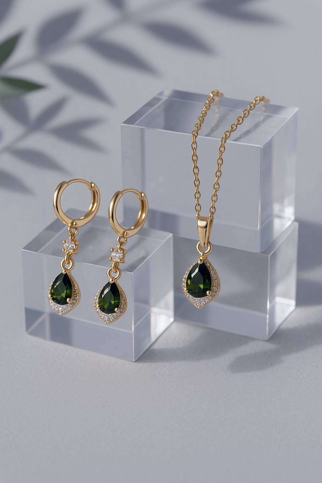 Gold-plated Green Gemstone Jewelry Set