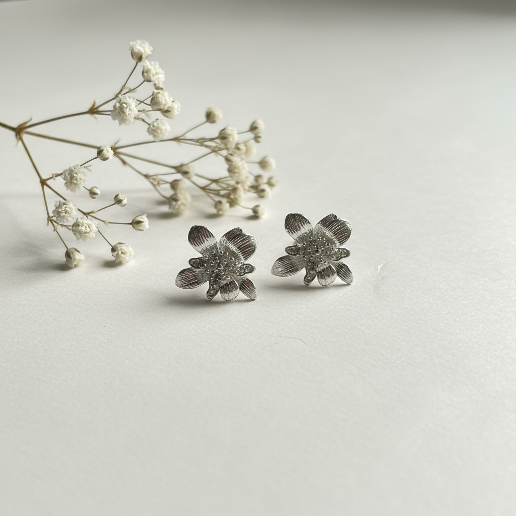 Silver Floral Stud Earrings