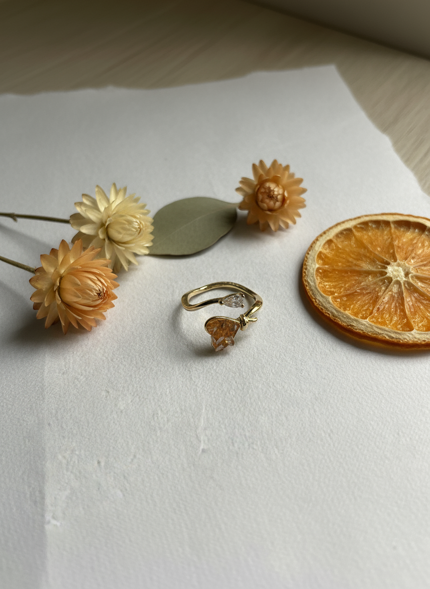 Gold ring with two gemstones