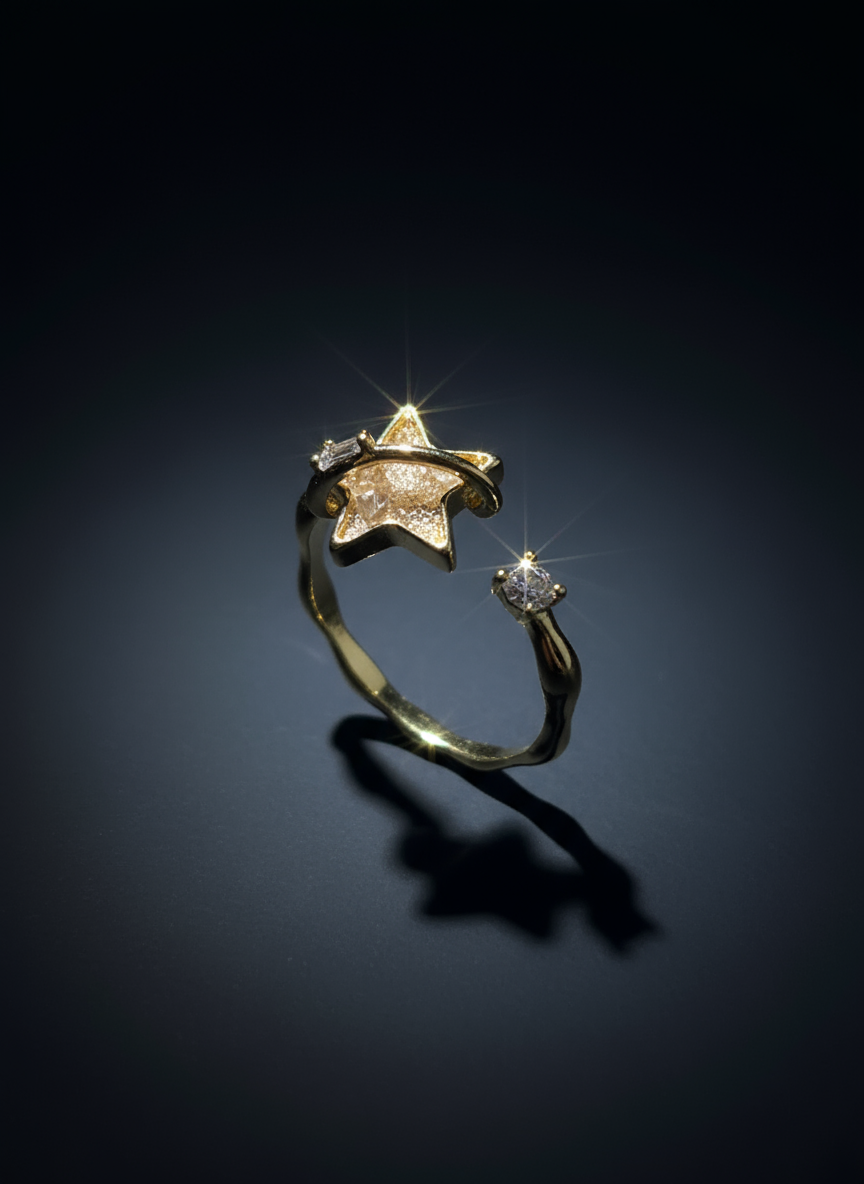 Star-Shaped Diamond Gold Ring