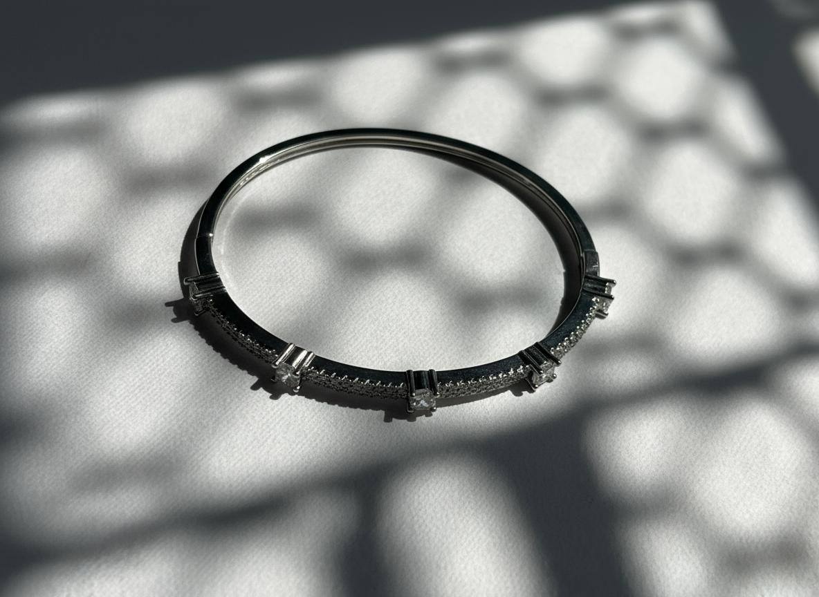 Diamond-studded silver bracelet