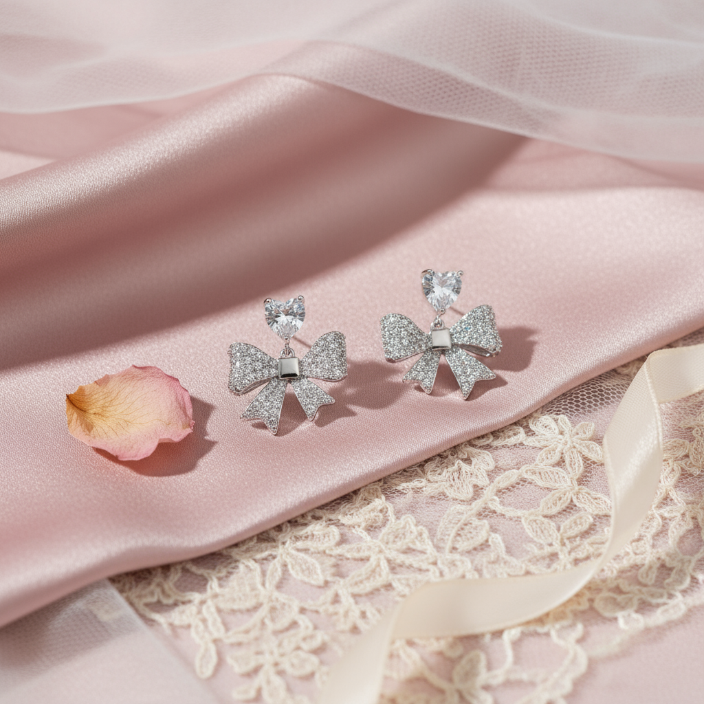 Bow Shaped Crystal Earrings