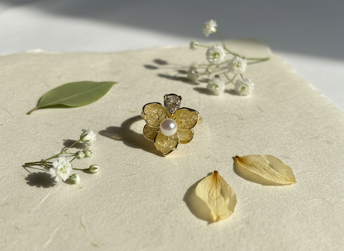 Gold Flower Crystal Ring