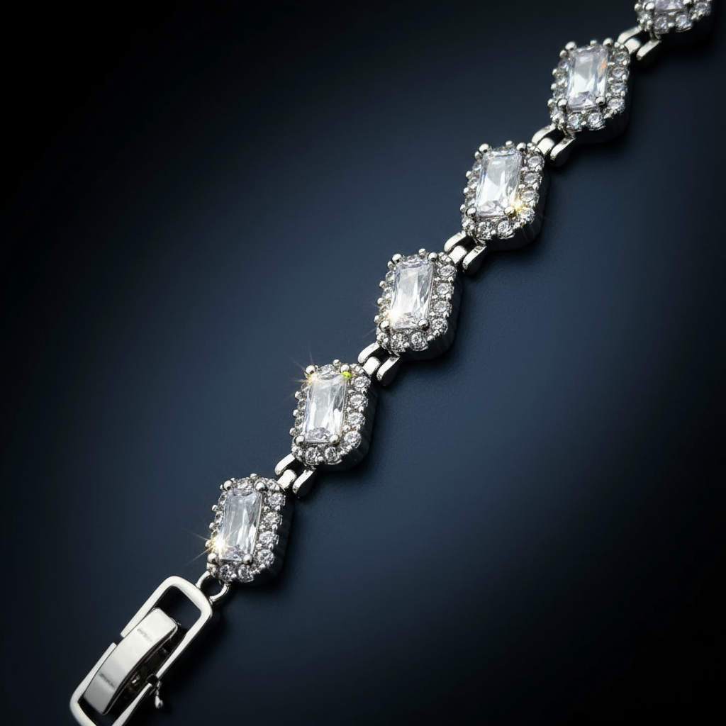 Sterling Silver Diamond Emerald Bracelet