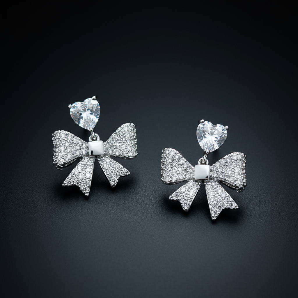Bow Shaped Crystal Earrings