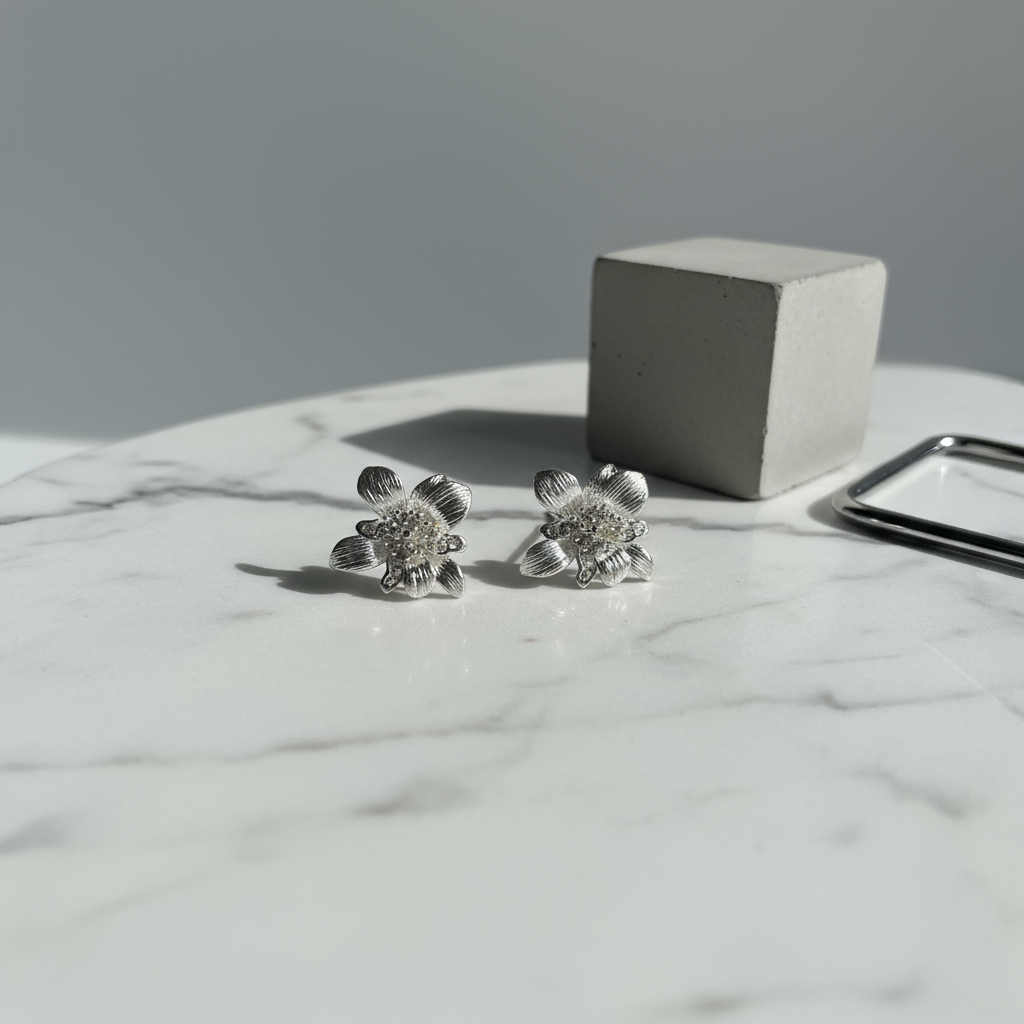 Silver Floral Stud Earrings
