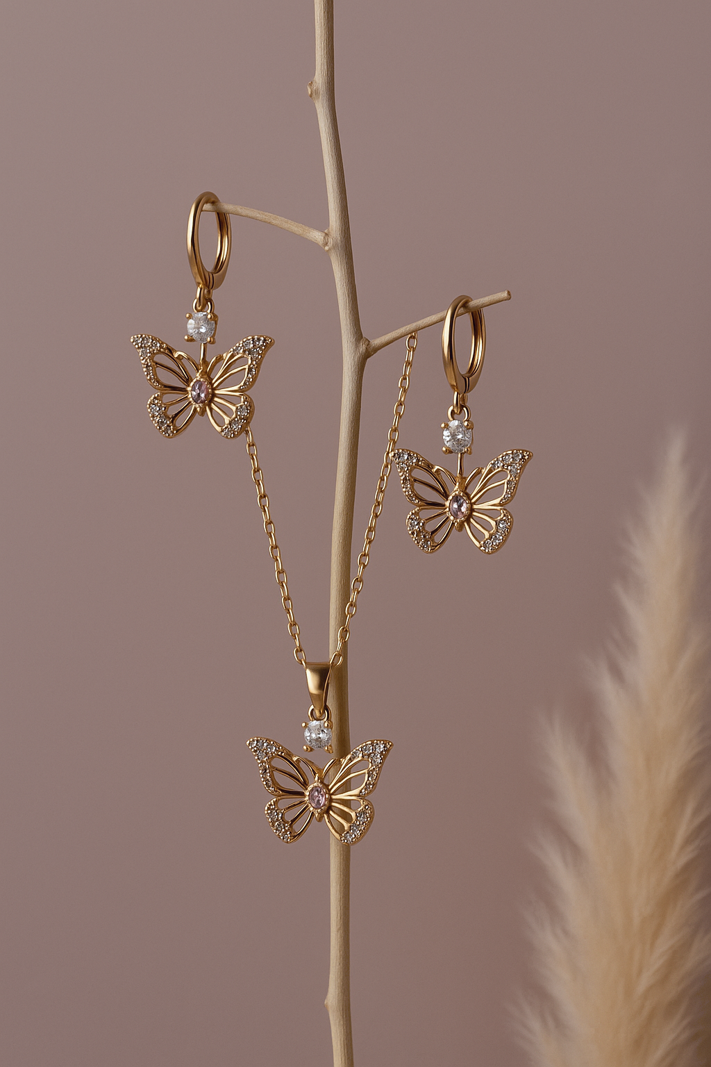 Gold Butterfly Jewelry Set