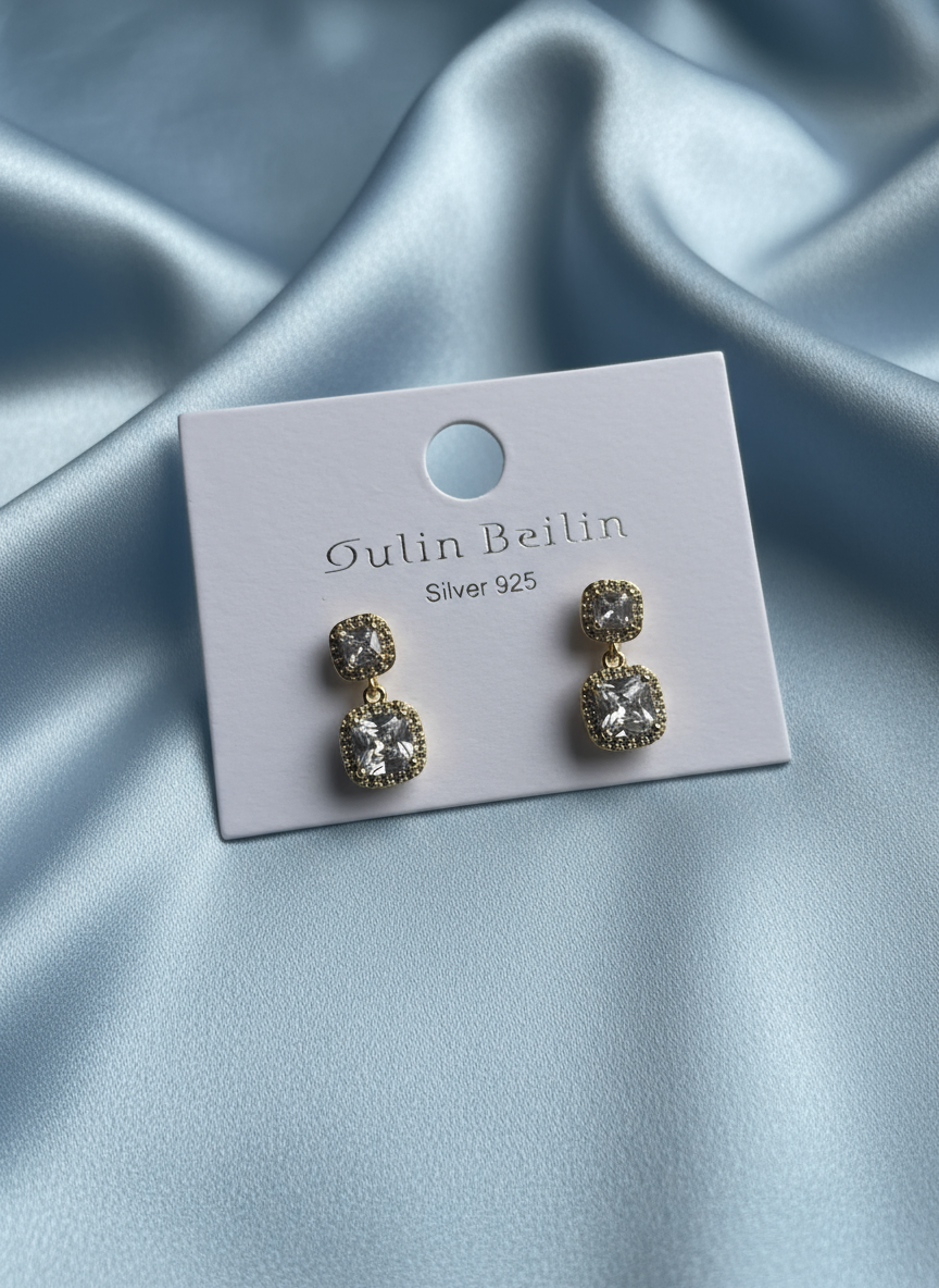 Gold and Crystal Drop Earrings