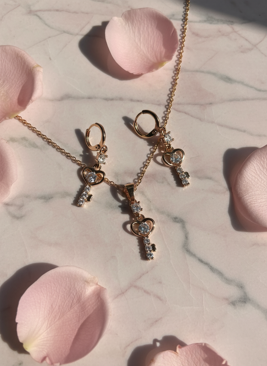 Elegant Gold key Jewelry Set