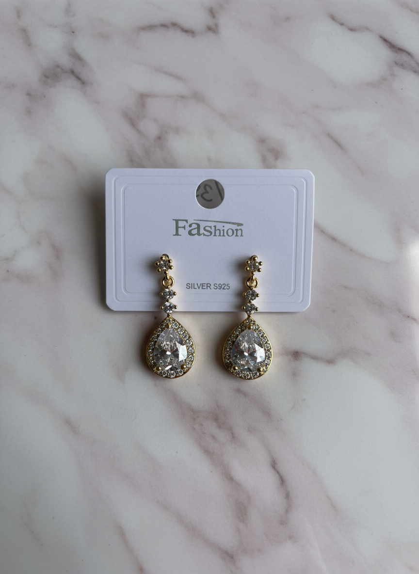 Gold Teardrop Crystal Earrings