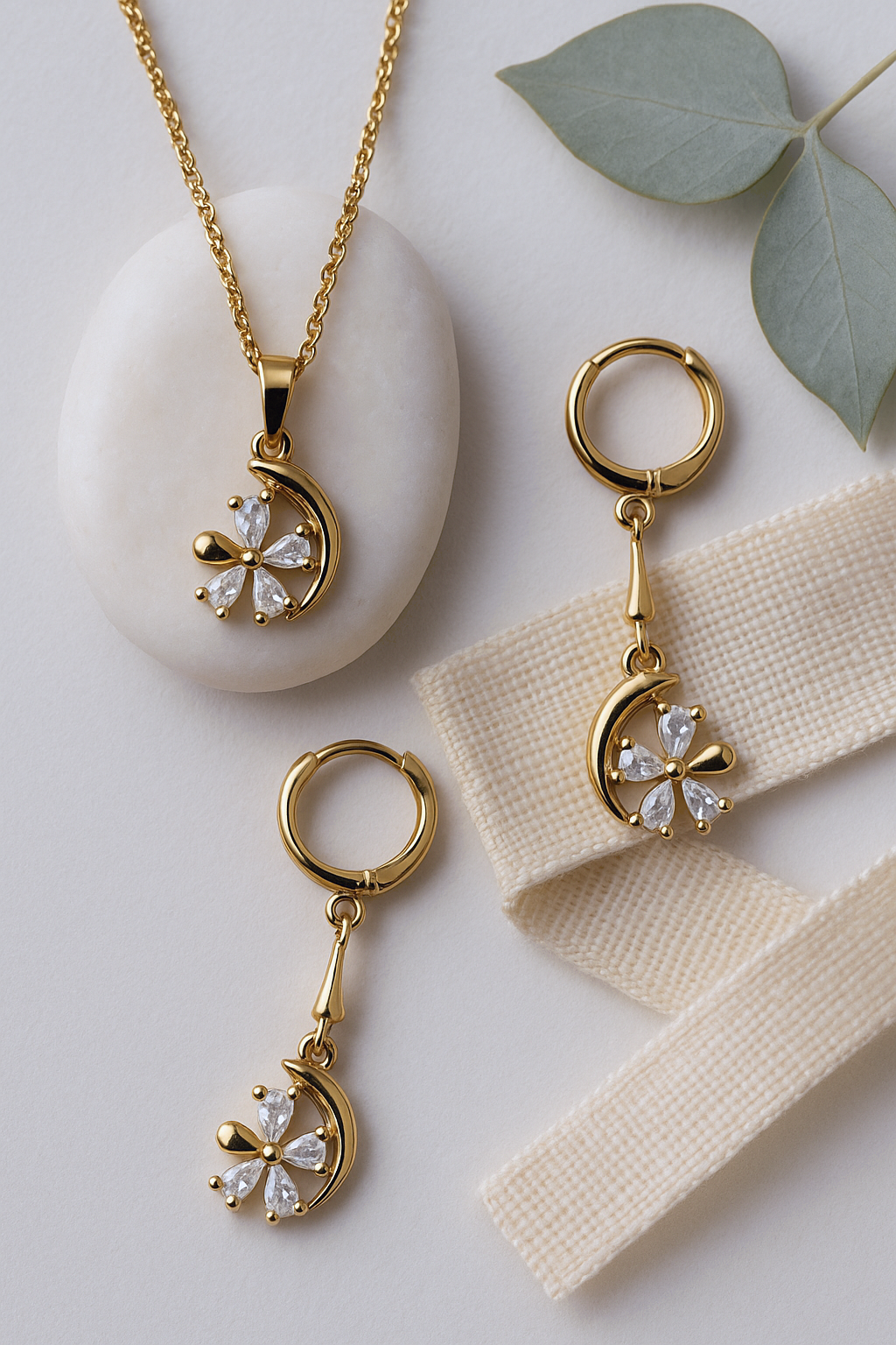 Gold flower jewelry set
