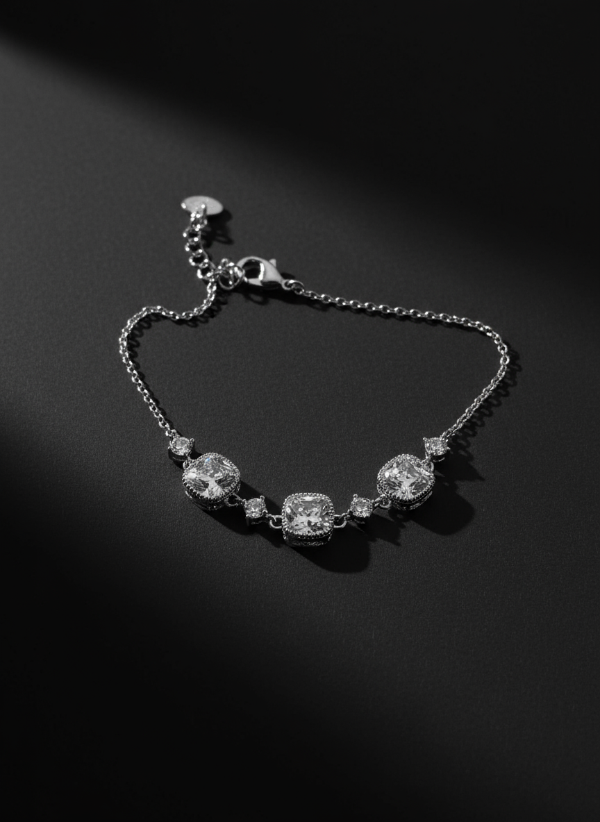 Elegant Silver Bracelet with Crystals