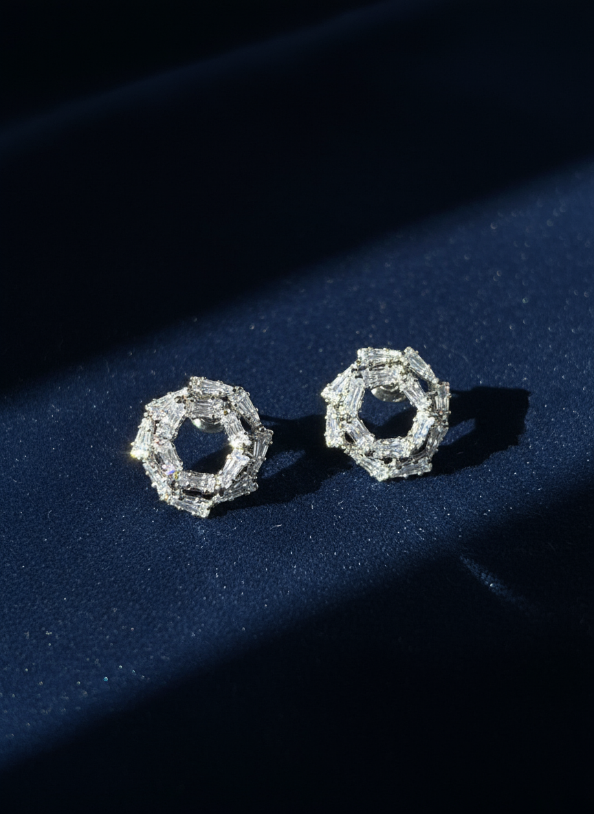 Silver geometric stud earrings