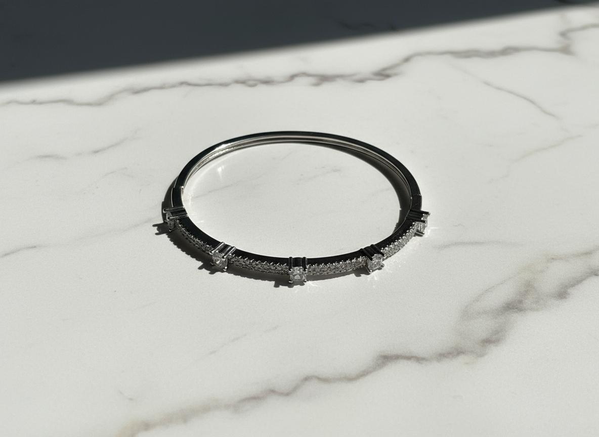 Diamond-studded silver bracelet